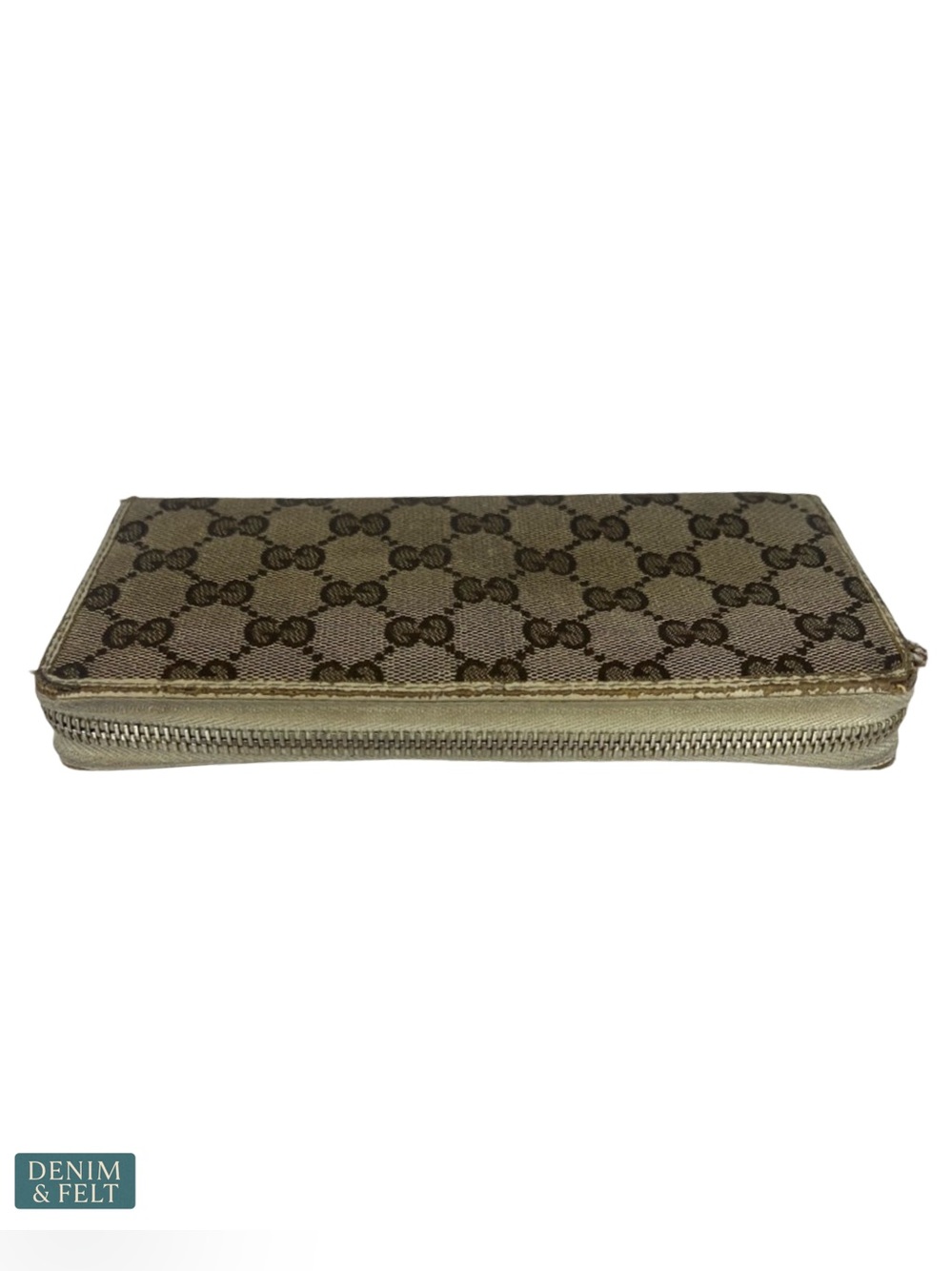 Gucci GG Monogram Zip Around Wallet Beige Ebony Canvas Logo Plate Organizer - Picture 5 of 16